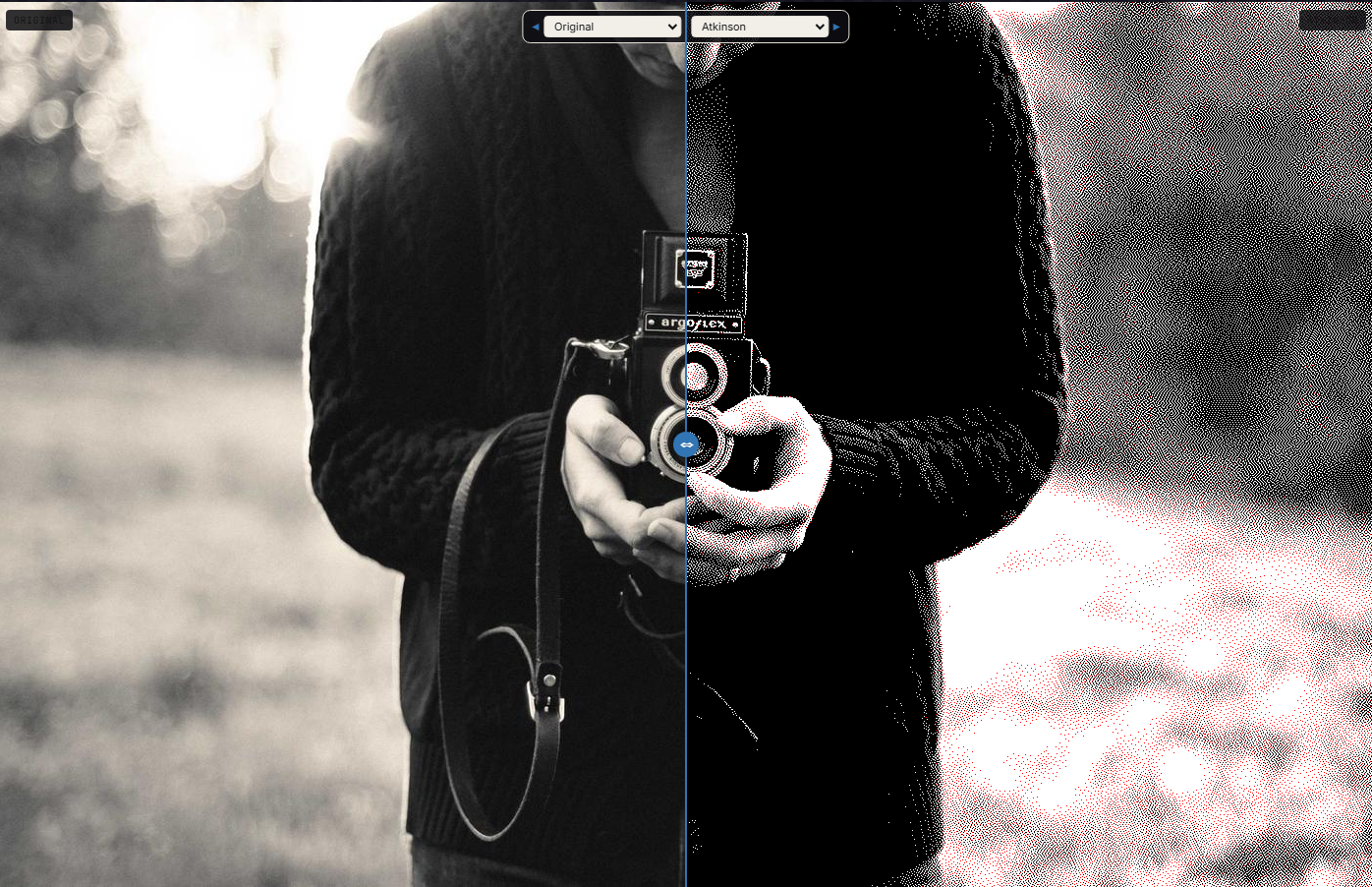 3-color E-Ink palette: original photo next to dithered version